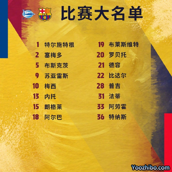 <a href=/football/barcelona/ target=_blank class=infotextkey>巴萨</a>收官战vs阿拉维斯大名单