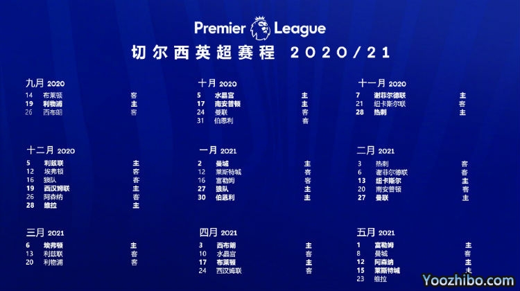 20/21赛季<a href=/football/chelsea/ target=_blank class=infotextkey>切尔西</a>赛程表出炉